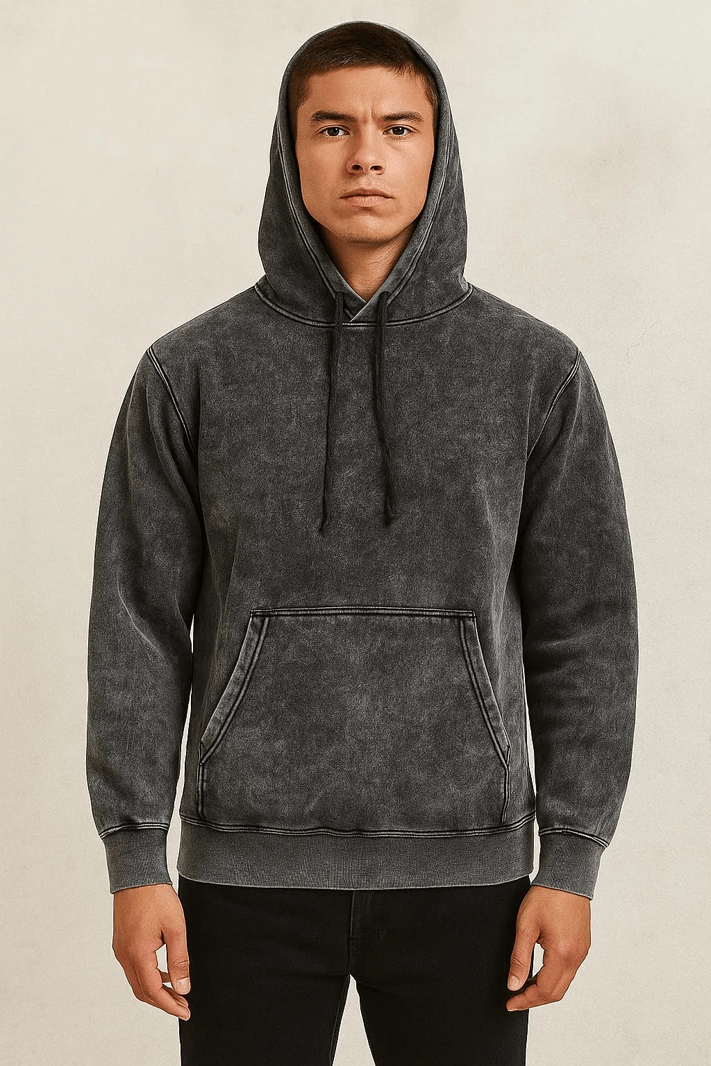 Black Midweight Mineral Wash Hoodie