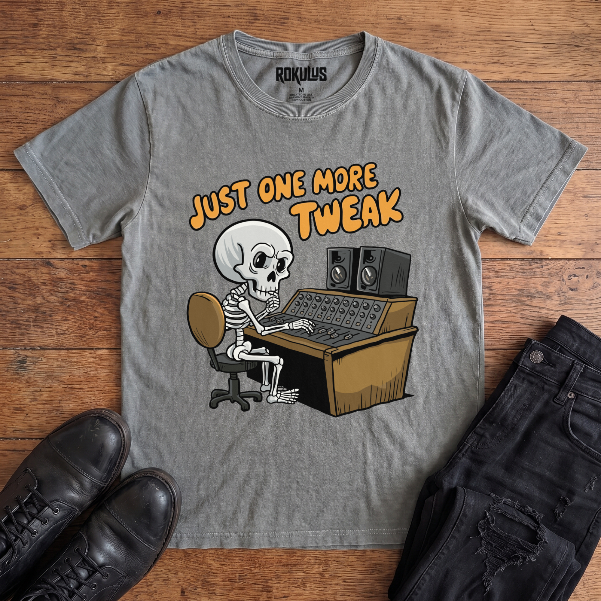 Skeleton Audio Engineer Vintage Graphic T-Shirt