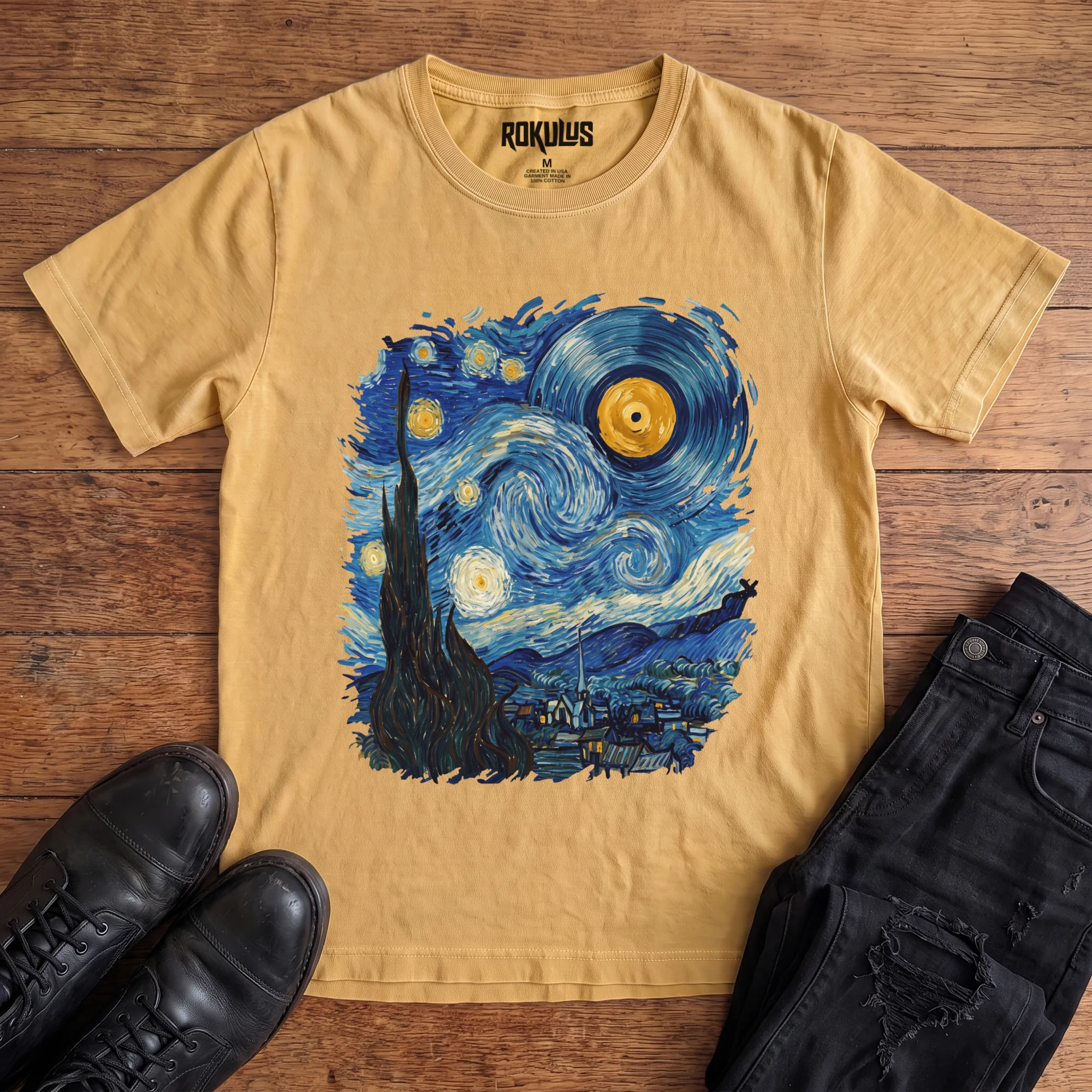 Starry Night Vinyl Vintage Graphic T-Shirt