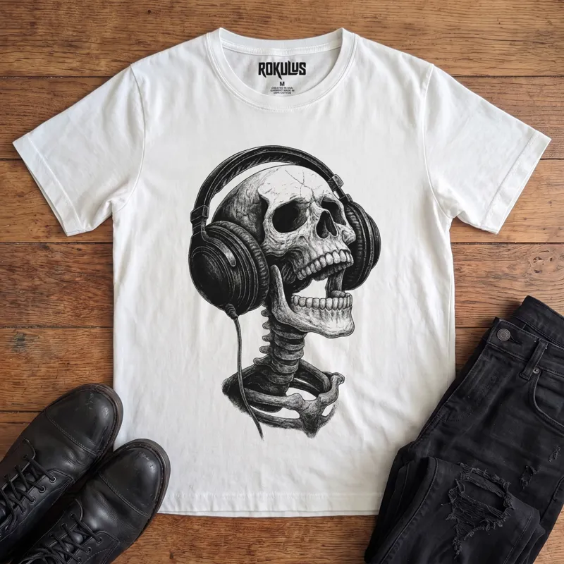 Skeleton Headphones Vintage Graphic T-Shirt