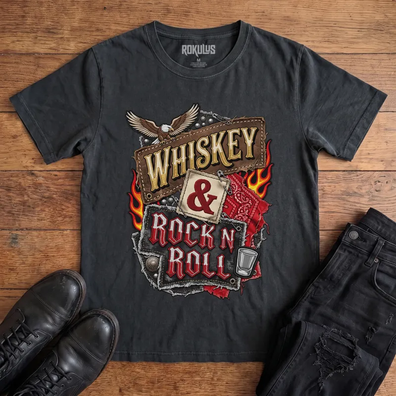 Whiskey & Rock N Roll Vintage Graphic T-Shirt
